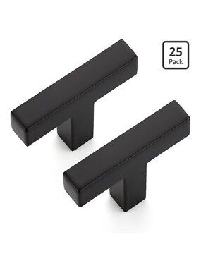 25 pk T Bar Cabinet Knobs Single Hole Square Matte Black Drawer Pulls by Ravinte